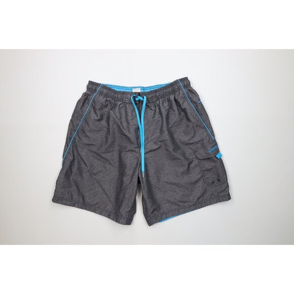Vtg Y2K Speedo Mens XL Spell Out Chambray Above Knee Lined Shorts Swim Trunks - Picture 1 of 11
